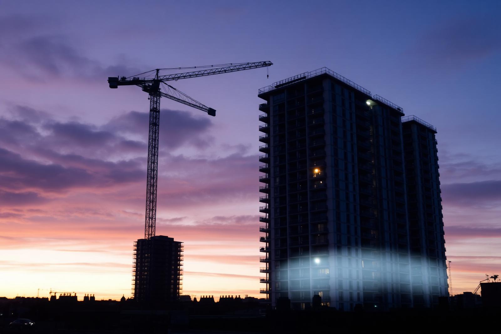 New residential development under construction at dusk