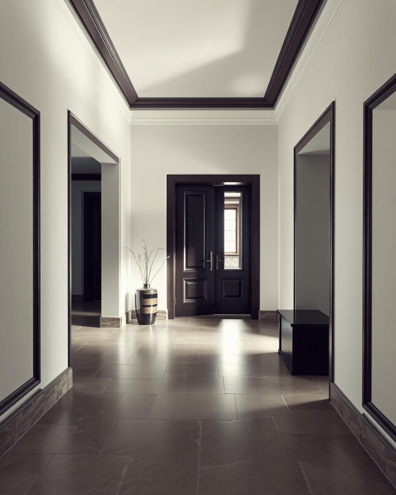 Elegant residential apartment entrance hall with stone flooring